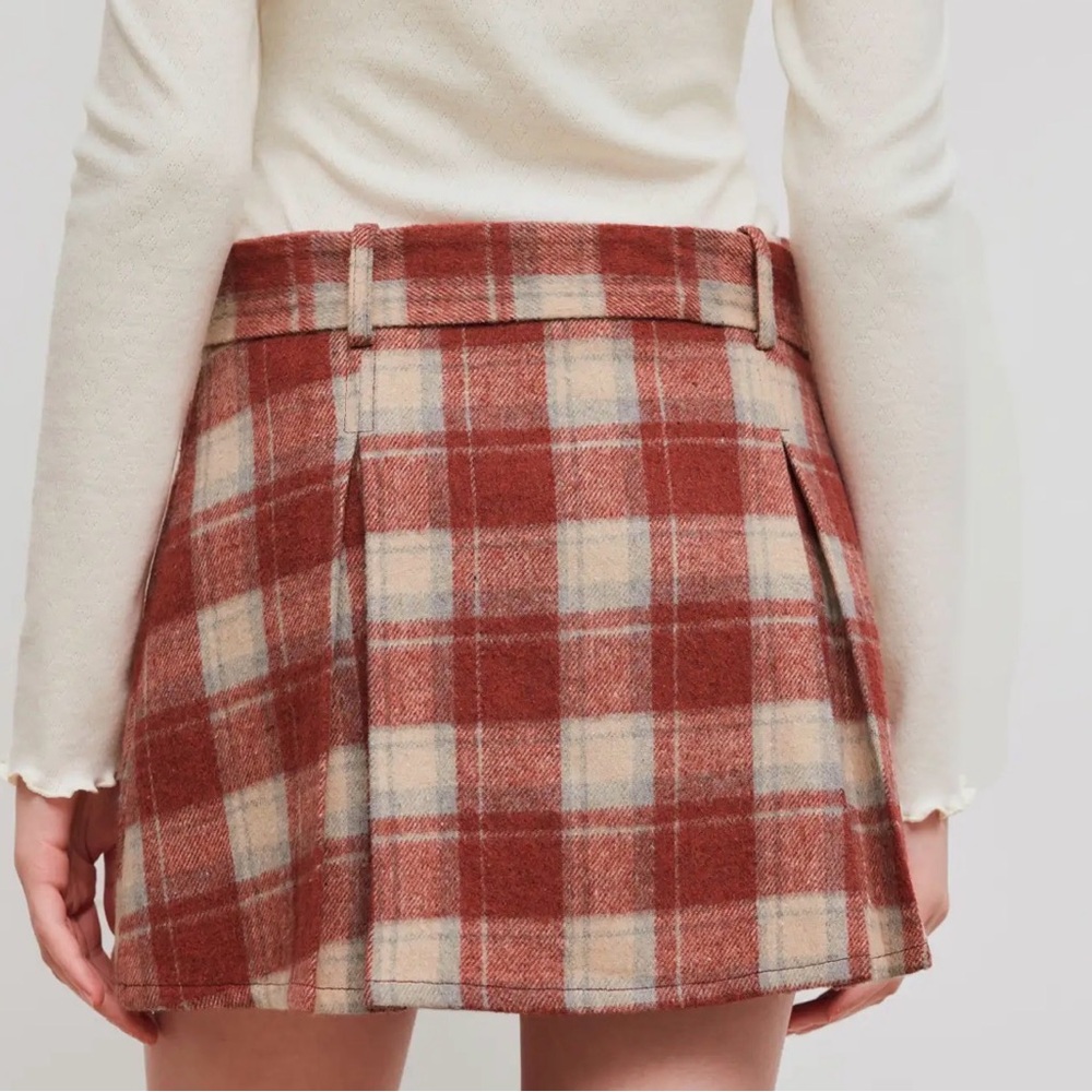 Cider Plaid Pleated Skort w/ Belt Size 6 Red Brown Preppy Fall Mini Skirt - Picture 2 of 5